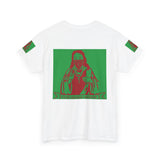 Graphic Tee — Masked Saint Illustration (Red & Green)