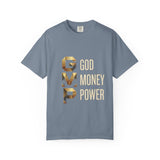 T-Shirt — GVMP Gold Graphic: "God Money Power" Statement Tee