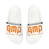 Youth Slide Sandals - 'GMP Good Money Power' White Athletic Pool Slides for Kids