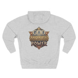 Hoodie — 'God Money Power' Vintage Emblem Fleece Hoodie