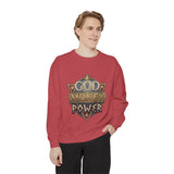 God Money Power Sweatshirt - Vintage Crest Graphic Crewneck