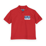 Kids White Polo Shirt with 'GMP Good Money Power' Navy Logo — Youth DryBlend® Jersey