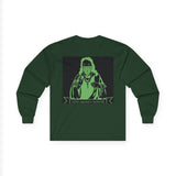 Long Sleeve Tee — Neon Green 'God Money Power' Graphic