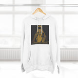 Three-Panel Fleece Hoodie — Vintage Gold Priest Graphic “God Money Power”