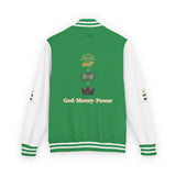 Letterman Jacket — "God • Money • Power" Embroidered Red & White Varsity