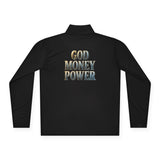 Quarter-Zip Pullover — "GOD MONEY POWER" Graphic Pullover