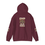 Money Power Hoodie — Gold Coin Stack Graphic Hooded Sweatshirt
