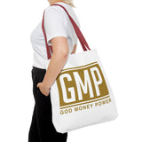 GMP Gold Logo Tote Bag — "God Money Power" Inspirational Canvas Tote