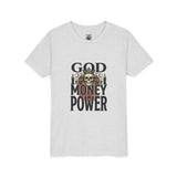 Youth Tee — 'God Money Power' Skull Graphic Shirt