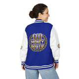 Letterman Jacket — "God Money Power" Bold Crest Varsity Jacket