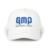 GMP "God Money Power" Embroidered Dad Cap - White Religious Baseball Hat