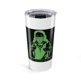20oz Tumbler — 'God Money Power' Neon Green Saint Design
