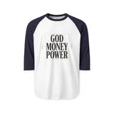 God Money Power Raglan Shirt – Vintage Faith & Hustle Baseball Tee