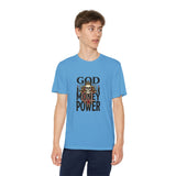 Youth Graphic Tee — "God Money Power" Skull Design
