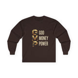 GMP Long Sleeve Tee — God Money Power Gold Graphic