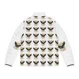 Men's Puffer Jacket with Repeating Eagle Emblem — Vintage Gold "GMP" Graphic