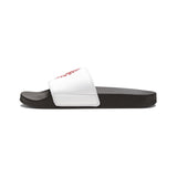 Slide Sandals — White Men's Removable-Strap Slides with Red Monogram Graphic