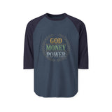 Raglan Shirt - God Money Power Vintage Laurel Baseball Tee