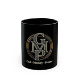 God • Money • Power Black Mug — G•M•P Emblem Ceramic Coffee Cup (11oz/15oz)