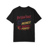 Inspirational Graphic T-Shirt — "Put God First, Hustle for the Money, Put Yourself in Power"