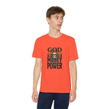 Youth Graphic Tee — "God Money Power" Skull Design