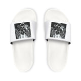 Angel Of Death- Men's White Slide Sandals with Black Mythical Dragon Print — Removable Strap Casual Pool Slides