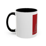 Coffee Mug — Red 'God Money Power' Saint Illustration Accent Mug (11/15 oz)