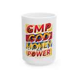 GMP God Money Power Ceramic Mug – Bold Pop Art Inspirational Coffee Cup (11oz/15oz)