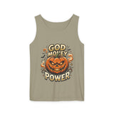 God Money Power- Halloween Tank Top — Pumpkin Graphic Sleeveless Tee