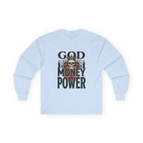 God Money Power- Skull Ultra Cotton Long Sleeve Tee
