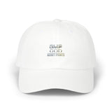 Dad Cap — Minimalist Tiny Text White Baseball Hat