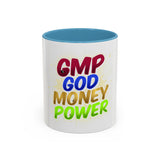 GMP God Money Power Accent Coffee Mug — Colorful Motivational Tea Cup (11/15 oz)