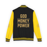 Letterman Jacket — 'GOD MONEY POWER' Red & White Varsity Jacket