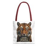 Tiger 'God Money Power' Tote Bag — Bold Wildlife Statement Bag