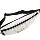 God Money Power Fanny Pack — White Festival Waist Bag with Gold Text
