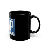 GMP "God Money Power" Black Coffee Mug — Blue Logo Inspirational Faith & Wealth Gift (11oz/15oz)