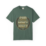 God Money Power T-Shirt — Bold Gold Laurel Graphic Tee