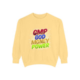 GMP God Money Power Colorblock Sweatshirt — Inspirational Faith & Hustle Crewneck