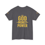 GMP "God Money Power" Tee - Gold Logo Graphic T-Shirt