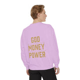 Sweatshirt — 'God Money Power' Crown & Fist Graphic Crewneck