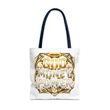 Tote Bag — "God Money Power" Gold Graphic Tote for Faith & Hustle