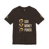 GVP 'God Money Power' Graphic Tee – Gold Lettering Christian Streetwear