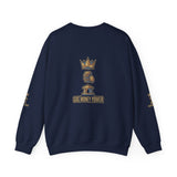 Crewneck Sweatshirt — "God Money Power" Crown & Coin Graphic