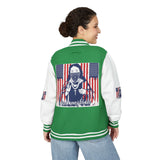 Letterman Jacket — Patriotic 'God Money Power' Graphic Varsity Jacket