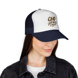 Trucker Cap - "God Money Power" Gold Script Mesh Hat