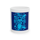 Inspirational 'God Money Power' Ceramic Mug — Blue Graphic Coffee Cup (11oz/15oz)