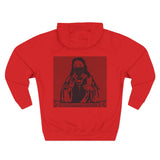 Three-Panel Fleece Hoodie — Red Icon Jesus Graphic Hoodie (I Don't Want Power Text)