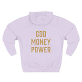 God Money Power Hoodie — Graphic Religious Statement Pullover
