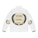 Puffer Jacket — 'God Money Power' Gold Emblem Men's Winter Coat