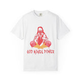 T-Shirt — "God Money Power" Graphic Tee (Religious Streetwear, Red Pop Art Design)
